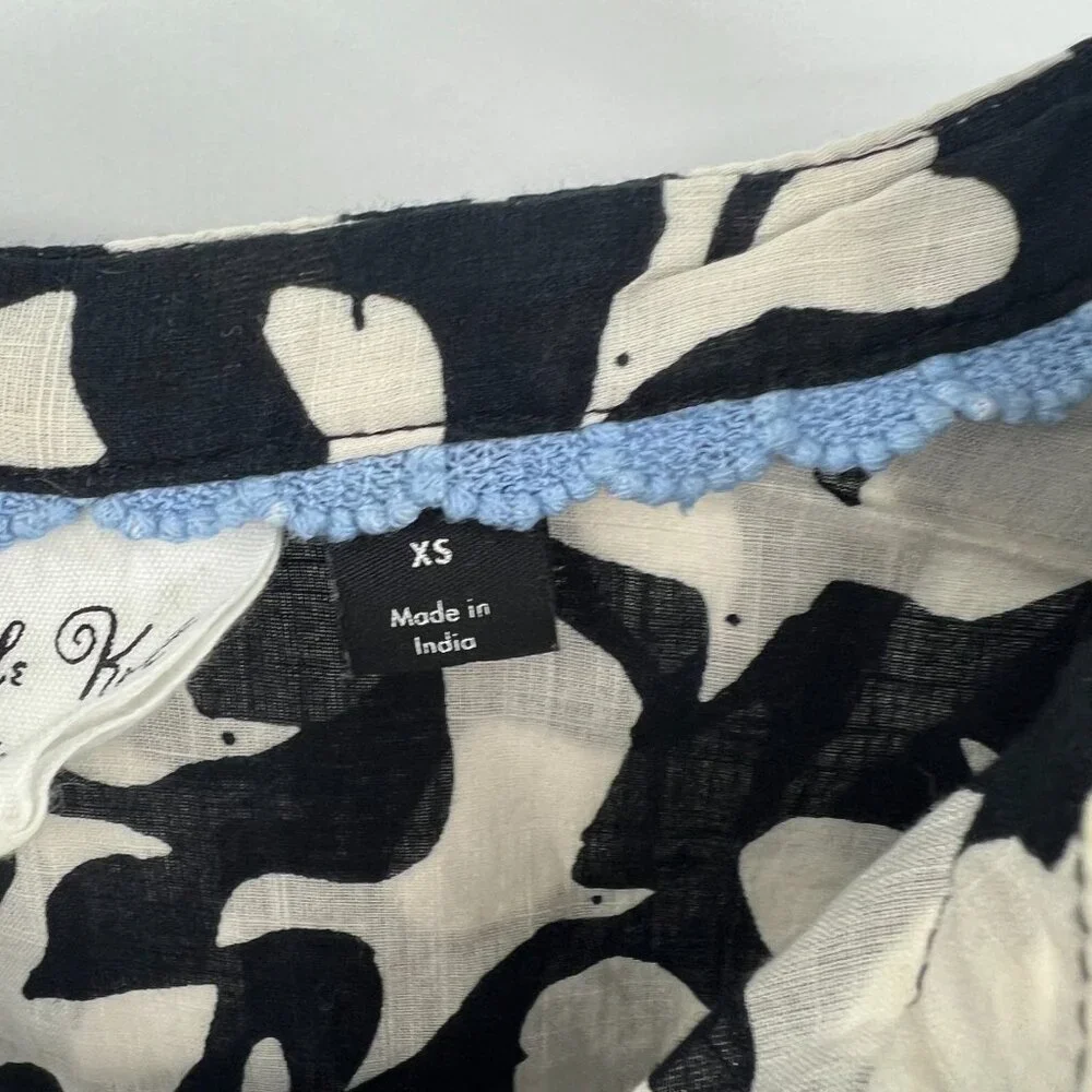 Danielle Kroll for Anthropologie Navy White Cotton Blouse Women's XS - Picture 5 of 6